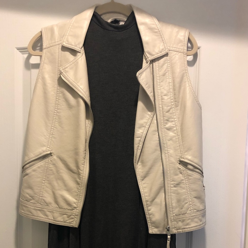 White Faux Leather sleeveless Moto Jacket